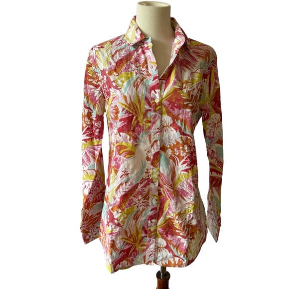 J MCLAUGHLIN SHIRT BUTTON FRONT TROPICAL COTTON BREATHABLE VACATION FLORAL S - Picture 1 of 12
